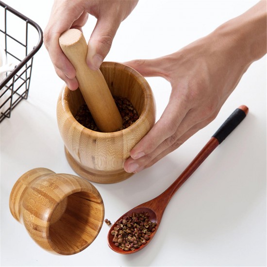 Bamboo Mortar and Pestle Garlic Presser Masher Hand Grinder Crusher for Home Spice Pepper Grinder Masher Mortar Kitchen Supplies