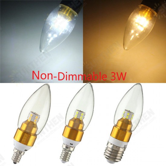 E12/E14/E27 3W Non-Dimmable LED Candle Golden Light Bulb White/Warm White 85-265V