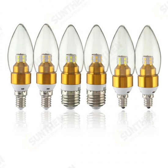 E12/E14/E27 3W Non-Dimmable LED Candle Golden Light Bulb White/Warm White 85-265V