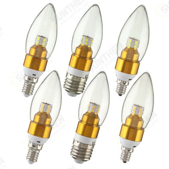 E12/E14/E27 3W Non-Dimmable LED Candle Golden Light Bulb White/Warm White 85-265V