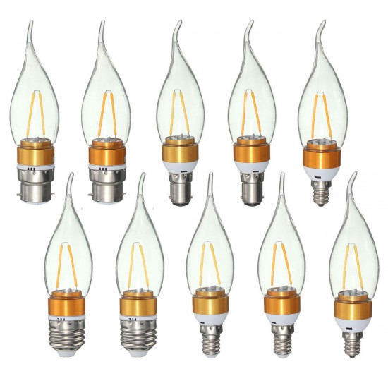 E27 E14 E12 B22 B15 2W 2LEDS LED Plastic&Aluminum Pure White Warm White Filament Light Bulb AC110V