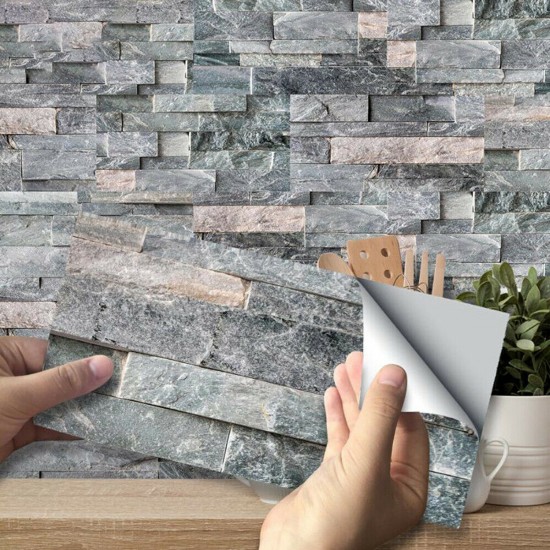 9pcs Kitchen Tile Stickers Mosaic Wall Paper Bathroom Self-adhesive Decor Home DIY