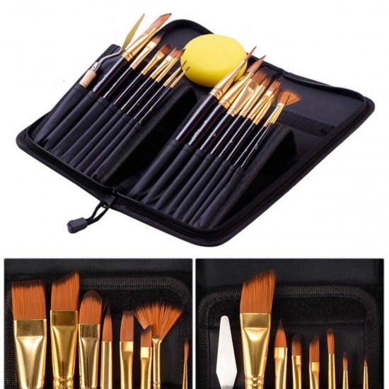 15PCS Nylon Hair Artist Paint Brushes Palette Sponge Set with Storage Case Watercolor Paint Acrylic Oil Painting Art supplies