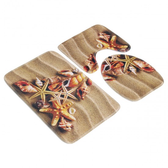 3Pcs Beach Starfish Shell Bathroom Pedestal Rug+Lid Toilet Cover+Bath Mat 45*75cm