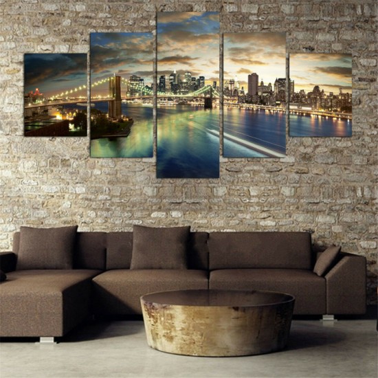 5 Pcs Wall Decorative Painting New York City at Night Wall Decor Art Pictures Canvas Prints Home Office Hotel Decorations