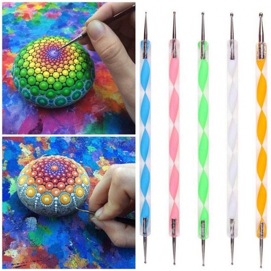 5Pcs Color Handle Dotting Tools Spiral Rod Double-end Point Nail Pen Indentation Pen Point Flower Drill Tool