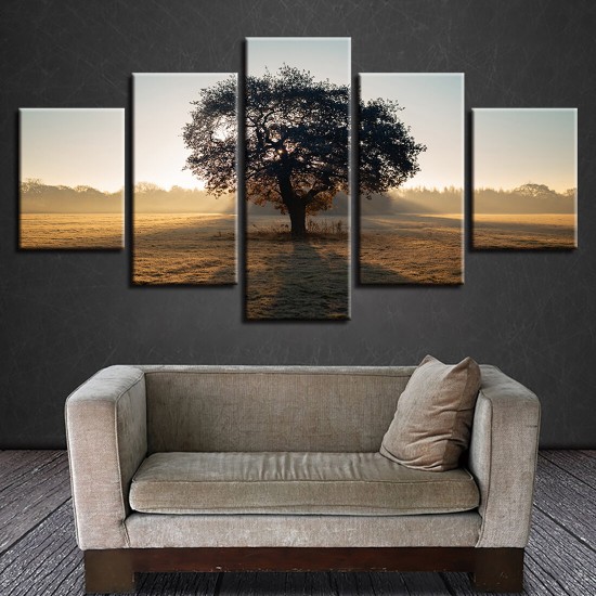 5Pcs Wall Decorative Paintings Sunshine Tree Canvas Print Art Pictures Frameless Wall Hanging Decorations for Home Office