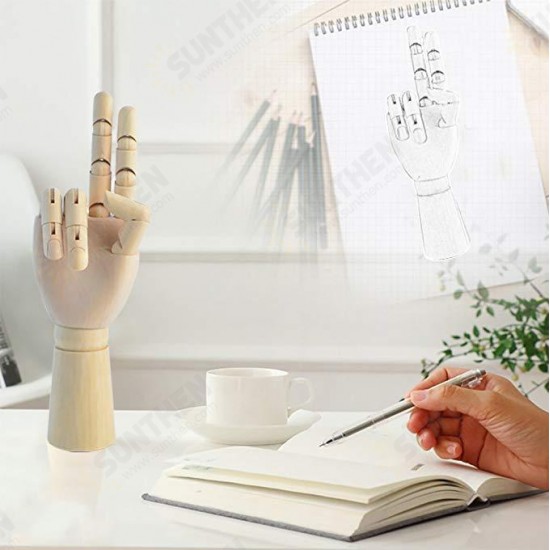 1088 10 inch/12 inch Wooden Left/Right Hand Model Jointed Wood Carving Sculpture Mannequin Hand for Drawing Sketch Decoration