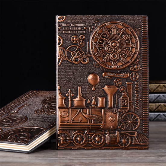 Relief Retro Notebook A5 Machine Theme Vintage Hardcover Diary Notebook Gift Stationery Writing Business Office Gift Notepad