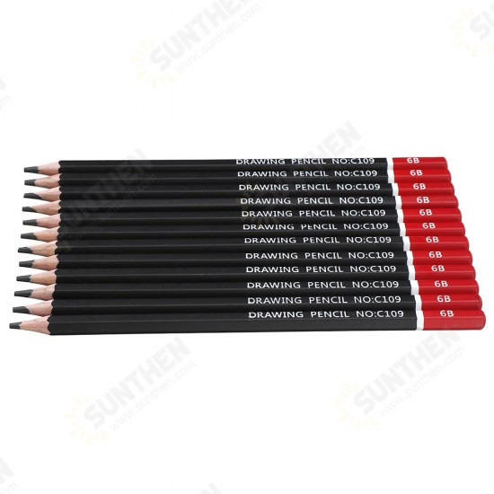 12 Pcs 6B/8B/10B Art Pencil Set Pre-sharpened Wood Soft Medium Hard Carbon Graphite Pen Office School Drawing Pencil