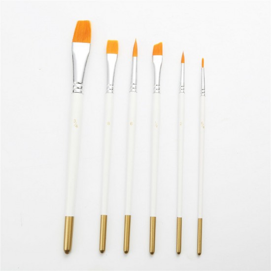 6pcs White Pole Wooden Nylon Paint Brushes Set Multi-function Watercolor Oil Paint Brush Set Art Painting