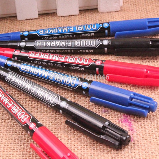 MG2130/Y22O4 1 Piece Dual Head Marker Pen Black/Blue/Red Extra Fine Point Oil Ink Liner Twin Mark Pens Office School Supplies