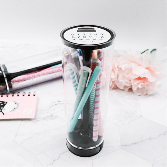 Transparent lifting Pencil Case Press Multifunction Pen Box With Mirror Calculator Whiteboard Pen Wiper For School Art Supplies