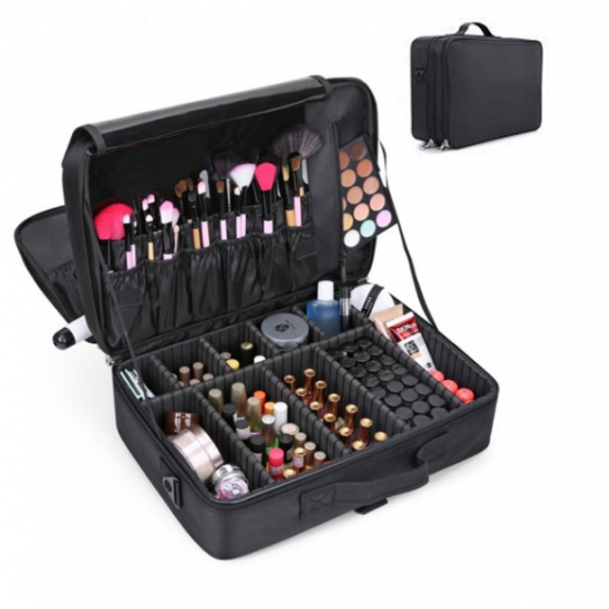 3-Layer Seperated Storage Large Capacity Multi-Purpose Use Waterproof Nylon Professional Dresser Make Up Cosmetic Bag