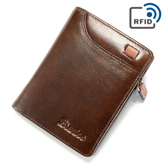 RFID Casual Business with Multi-Pocket Card Holders Oil Leather Short Wallet Coin Purse