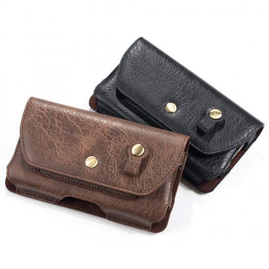 Casual Vintage Bussiness 6.4 inch Multifunctional with Card Slot PU Leather Mobile Phone Money Hiking Sport Men Phone Bag Belt Waist Bag Sidebag Pack