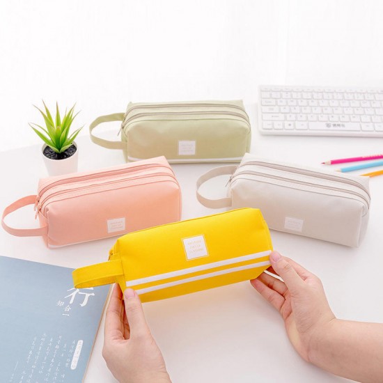 W1 Kawaii Double Zipper Large Capacity Stationery Supplies Pencil Case Earphone USB Cable MP3 Memory Card Battery Digital Gadgets Organizer Storage Bag