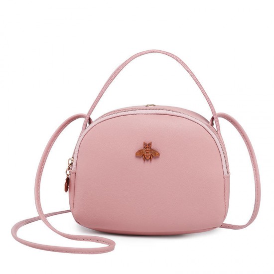 Women Leisure PU Leather Shoulder Bag Small Round Bag Crossbody Bag with Earphone Hole