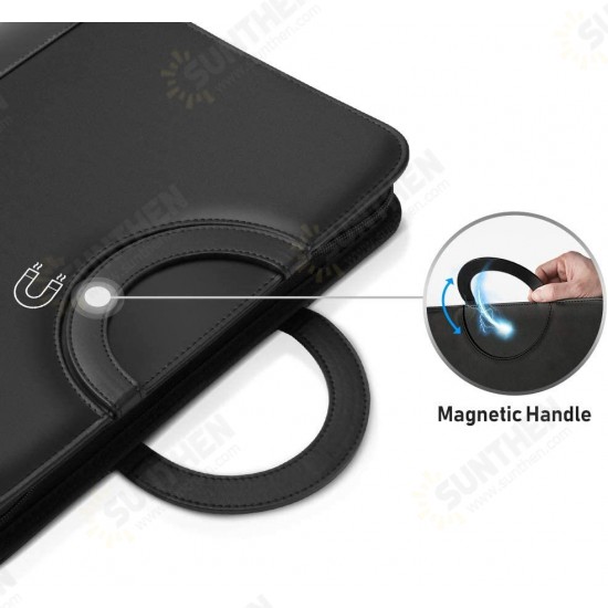 Business Multifunctional Magnetic Handle with Phone Holder PU Leather Mobile Phone Tablet Office Storage Bag Briefcase