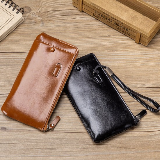 Casual Zipper with Multi-Card Slots Soft PU Leather Mobile Phone Bag Men Long Wallet Handbag