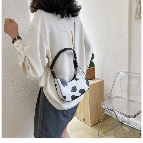 Fashion Women Dairy Cow Dot Pattern PU Leather Phone Storage Handbag Crossbody Shoulder Bag