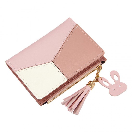 Female PU Leather with Multi-Card Slots Tassels Short Purse Wallet Handbag Card Holder