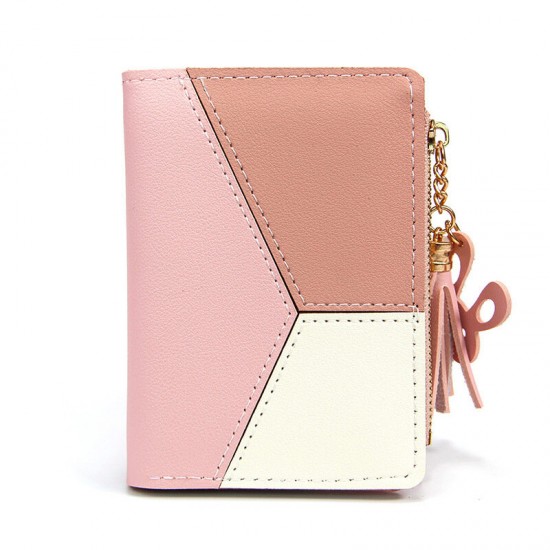 Female PU Leather with Multi-Card Slots Tassels Short Purse Wallet Handbag Card Holder