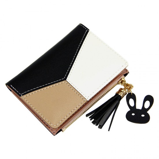 Female PU Leather with Multi-Card Slots Tassels Short Purse Wallet Handbag Card Holder