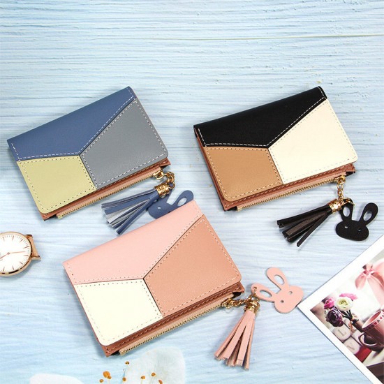 Female PU Leather with Multi-Card Slots Tassels Short Purse Wallet Handbag Card Holder