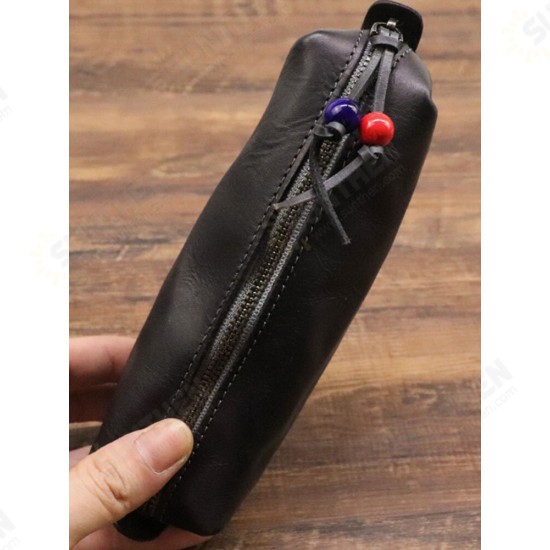 Handmade Large Capacity First-Layer Genuine Leather Pen Glasses Card Storage Bag Organizer