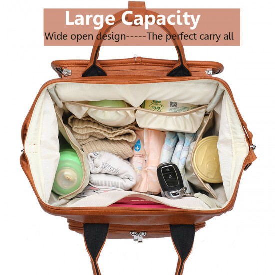 Large Capacity PU Leather with Multi-Pocket Diaper Storage Mummy Bag Backpack