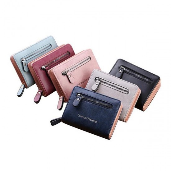 Love and Freedom Women PU Leather Zipper with Card Slots Short Phone Purse Wallet Coin Clutch Handbag