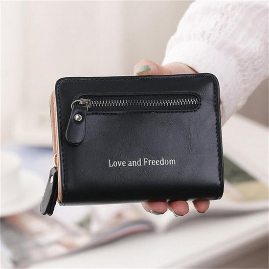 Love and Freedom Women PU Leather Zipper with Card Slots Short Phone Purse Wallet Coin Clutch Handbag