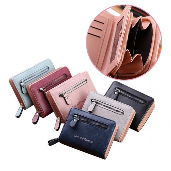 Love and Freedom Women PU Leather Zipper with Card Slots Short Phone Purse Wallet Coin Clutch Handbag