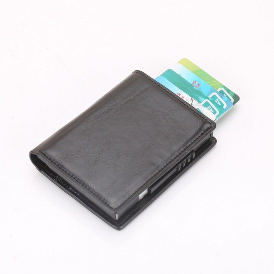 Men Business RFID Anti-scan Mini Carbon Fiber Pattern Automatic Credit Card Aluminum Coins Bag Wallet ID Card Holder