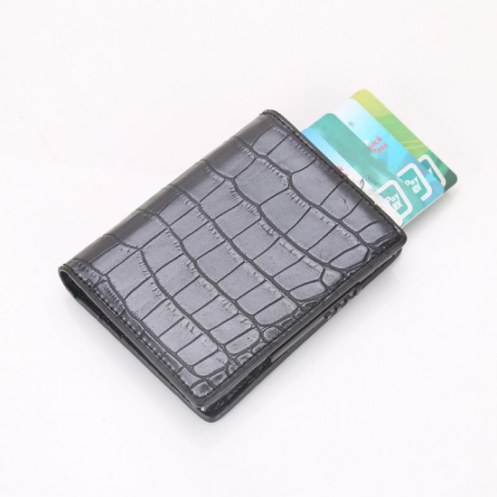 Men Business RFID Anti-scan Mini Carbon Fiber Pattern Automatic Credit Card Aluminum Coins Bag Wallet ID Card Holder