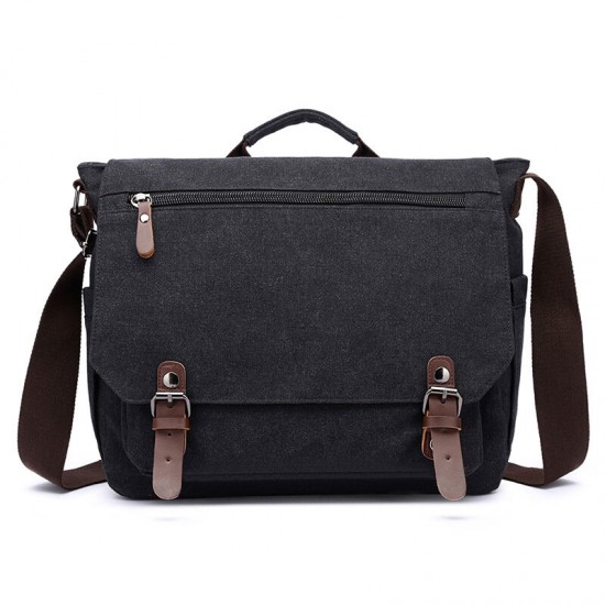 Men Casual Multi-Pocket Canvas + Microfiber Leather Macbook Storage Briefcase Shoulder Crossbody Bag