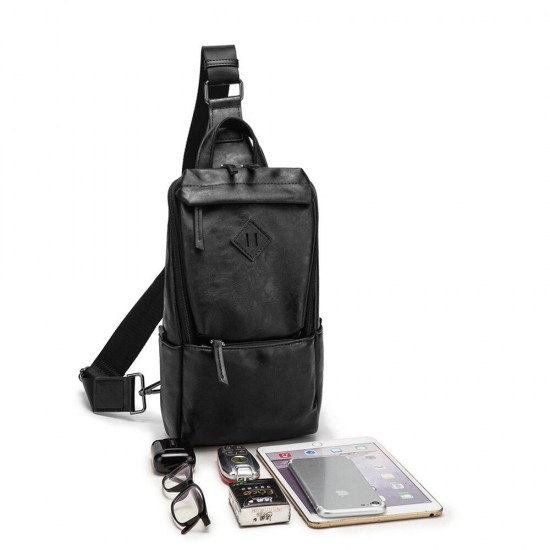 Men Large Capacity Mobile Phone Storage PU Leather Shoulder Crossbody Bag Chest Pack