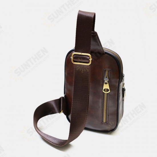 Men Vintage Casual Multi-Pocket Large Capacity PU Leather Mobile Phone Storage Crossbody Bag Chest Bag