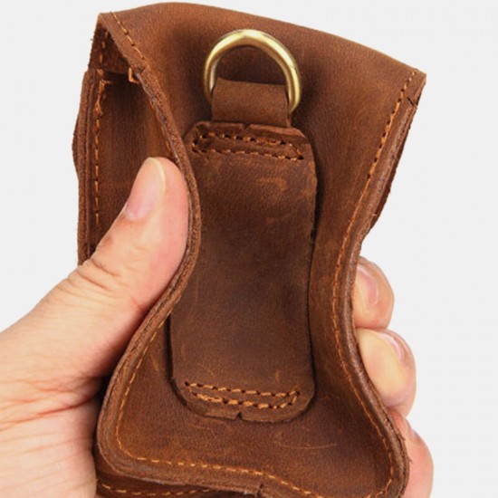 Men Vintage Genuine Leather Feature Phone Smoke Coin Storage Bag Hanging Waist Packs