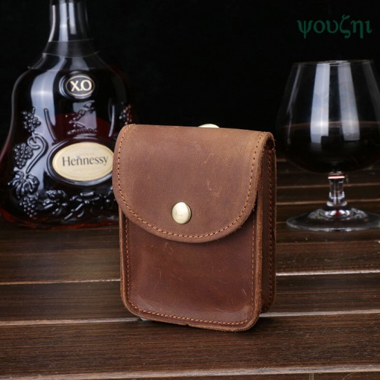 Men Vintage Genuine Leather Feature Phone Smoke Coin Storage Bag Hanging Waist Packs