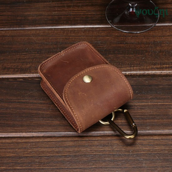 Men Vintage Genuine Leather Feature Phone Smoke Coin Storage Bag Hanging Waist Packs