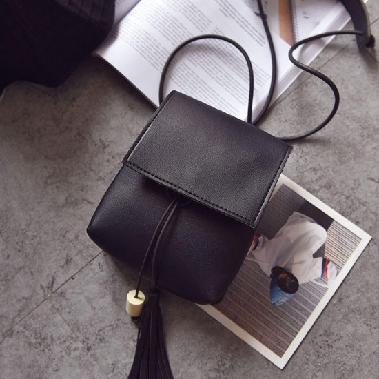 Mini PU Leather Hasp Vertical Tassel Shoulder Bag Phone Wallet for iPhone Xiaomi Samsung