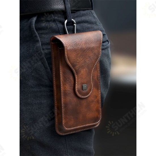 Mobile phone pockets dual-machine protective sleeve universal men's outdoor climbing crazy horse pattern retro mobile phone hanging pockets bag