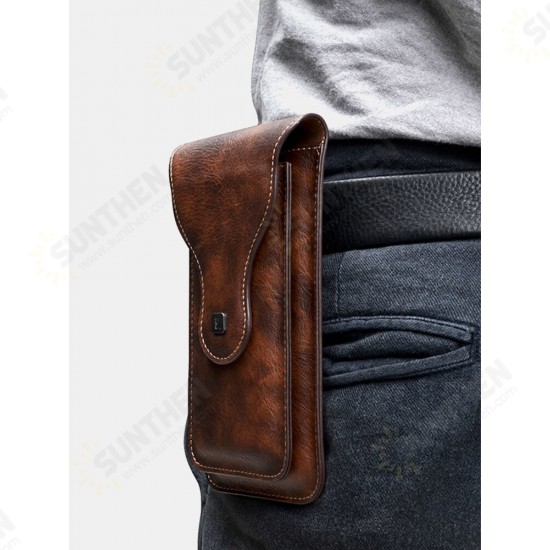 Mobile phone pockets dual-machine protective sleeve universal men's outdoor climbing crazy horse pattern retro mobile phone hanging pockets bag