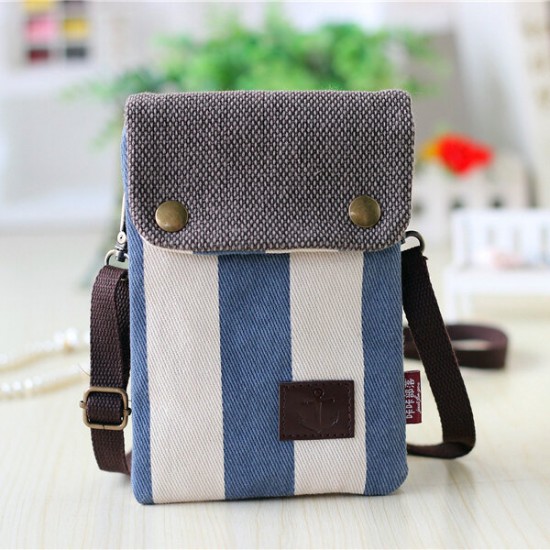 Multi-layer Canvas Adjustable Belt Messenger Bag Phone Wallet Handbag for Phone Under 6-inch