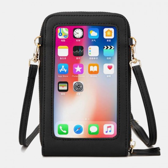 Multifunctional Large Capacity with Length Adjustable PU Leather Strap Touch Screen Phone Bag