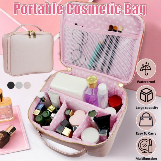 Portable Large Capacity PU Leather Multi-Grid Make Up Storage Bag Beauty Box