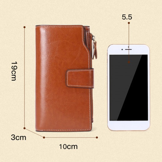 Retro Fashion RFID Multi-Card Slots Genuine Leather Phone Wallet Bag