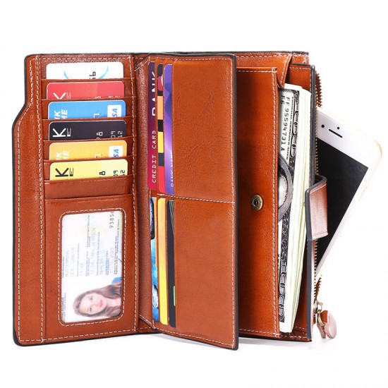 Retro Fashion RFID Multi-Card Slots Genuine Leather Phone Wallet Bag